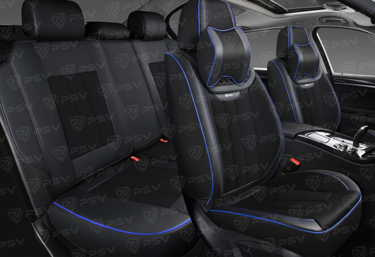 Накидки 5D PSV Continental (Черный/Отстрочка синяя), комплект на весь салон